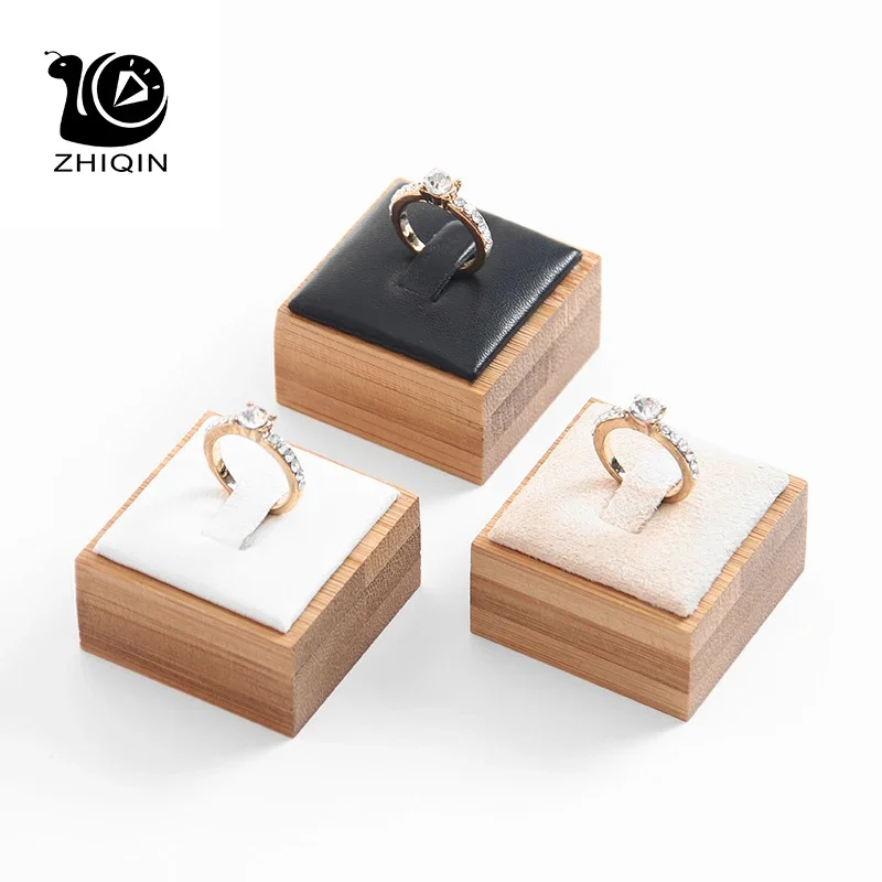 

Creative Bamboo Ring Display Stand Black/White/Beige/Dark Gray Jewelry Display Holder PU/Velvet Showcase Organizer 4*4*2.5cm