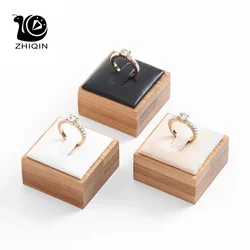 Soporte de exhibición de anillo de bambú creativo, soporte de exhibición de joyería negro/blanco/Beige/gris oscuro, organizador de escaparate de PU/terciopelo 4*4*2,5 cm