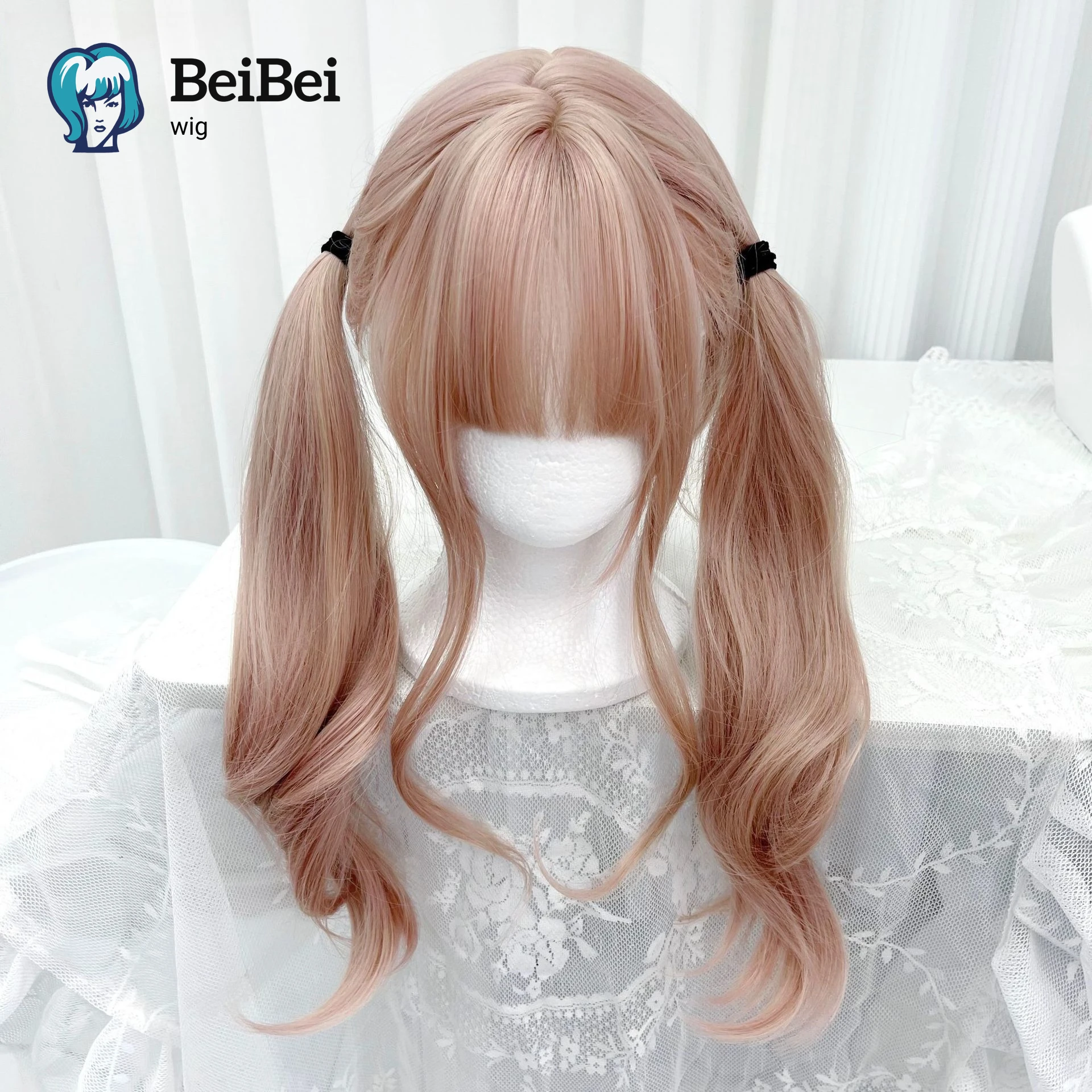 

Grapefruit Pink Wig With Bangs 22Inch Short Bob Synthetic Wig with Heat Resistant Fiber Lolita for Women Girls Party Cosplay Use