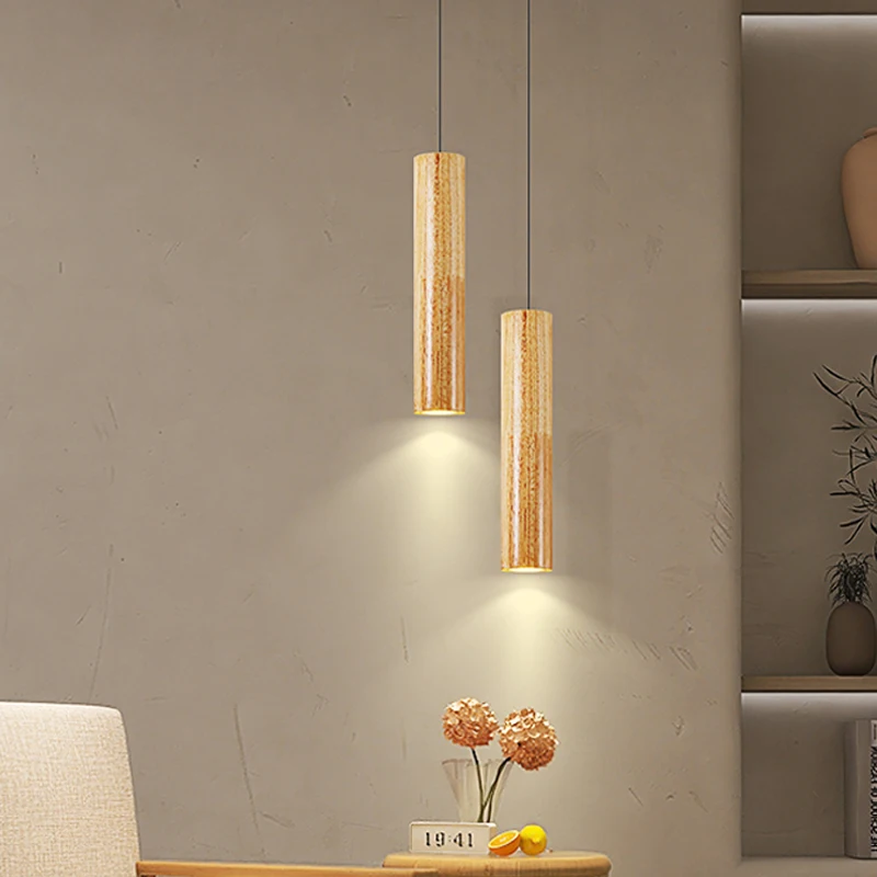 Full Spectrum Adjustable Bedroom Bedside Pendant Lamp Creative Solid Wood Personalized Minimalist Pendant Lamp