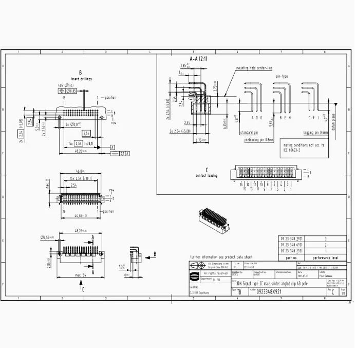 09233482921 HARTING 2a48-контактный Штекерный разъем, волновой способ пайки, локоть типа