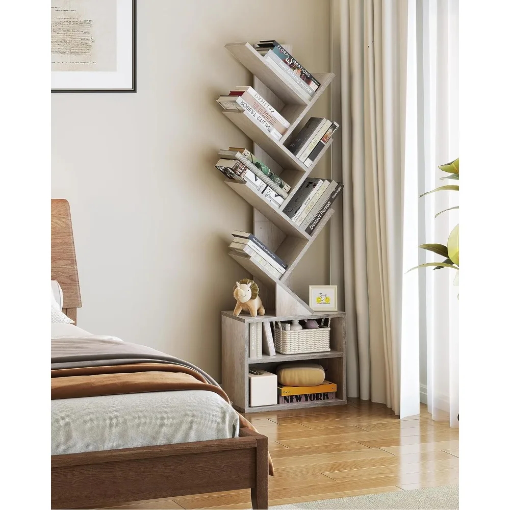 

Bookshelf, 6 Tier Tree Bookshelfs, Tall Bookcase with Storage Cabinet, Modern Narrow Bookshelves Organizer, Bookshelf