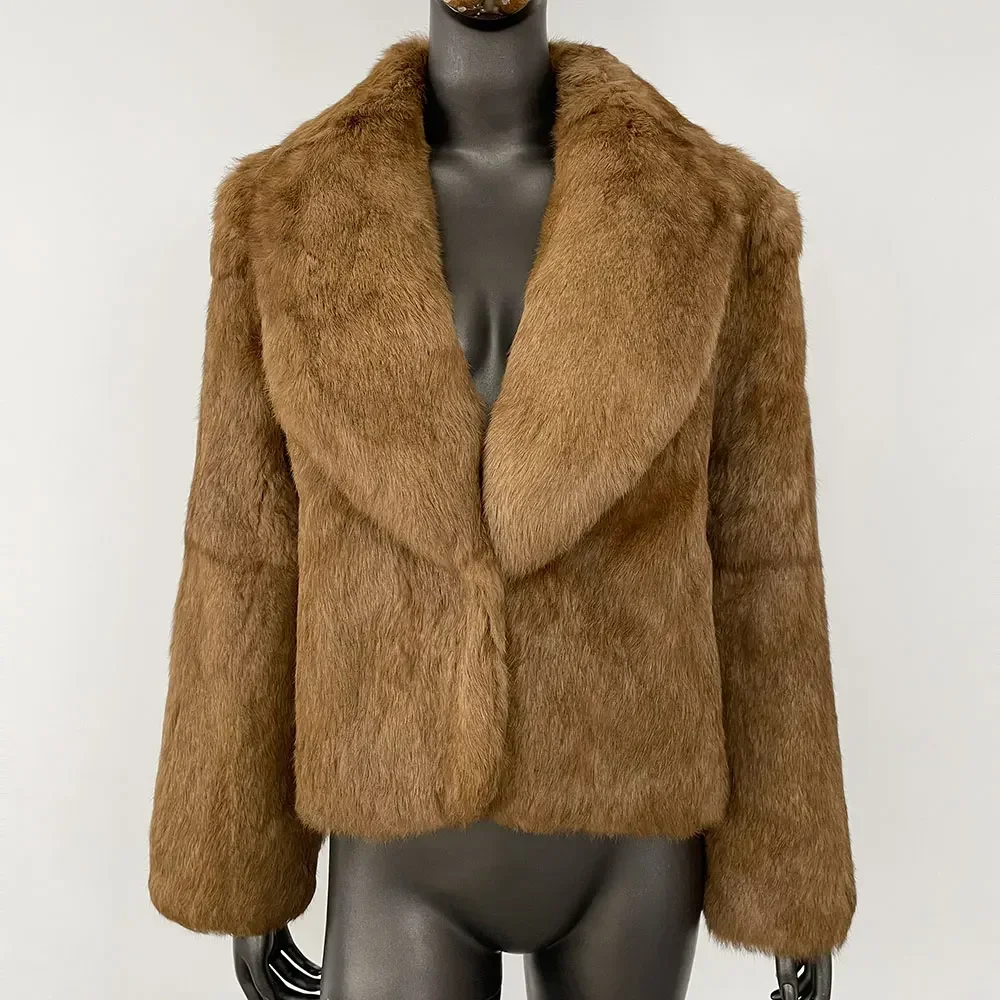 

CXFS Роскошное пальто из натурального кроличьего меха, зимняя куртка, женская толстая теплая элегантная верхняя одежда, уличная модная куртка с отложным воротником