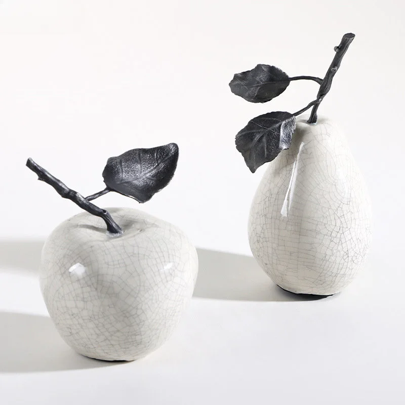 

White Crack Ceramic Ornaments Apple Pear Fruit Sculpture Simulated Fruit Statue Fruit Figurines Desktop Decoration Accessories