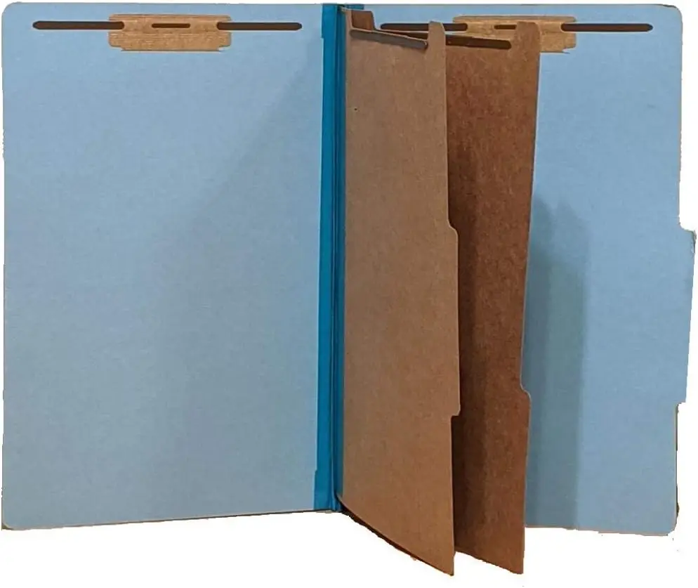 

Legal Size Pressboard Classification Folder, Pale Blue, 10 Pack, 2 Dividers, 6 Prongs, 2" Expansion, 2/5 Cut Tab