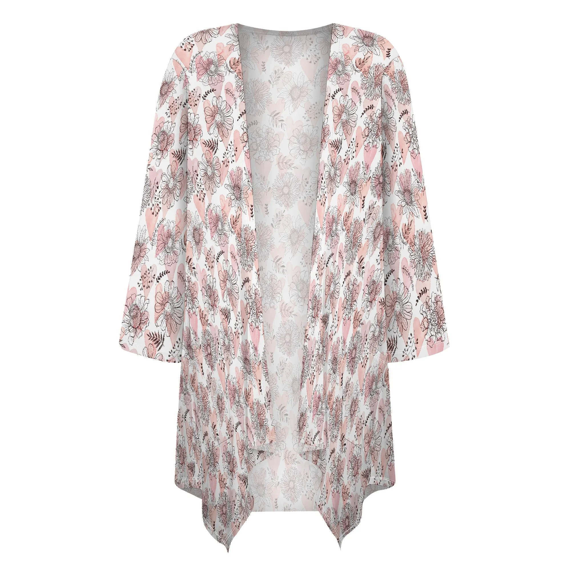 Blusa fina con estampado floral ligero de media manga para mujer Camisas Abrigo Cárdigan Tropical con bolsillo ​