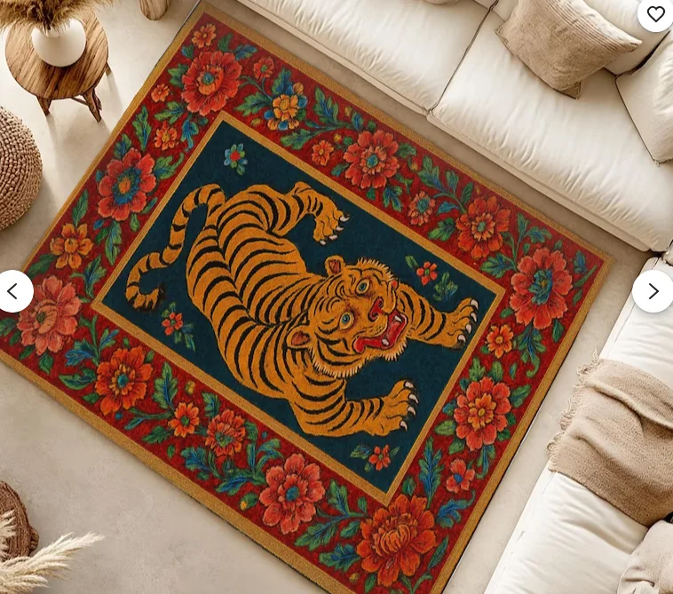 Tibetan Tiger Rug Indigo Blue Floral Carpet Boho Statement Piece Living Room Bedroom Living Room Bedroom Home Decoration