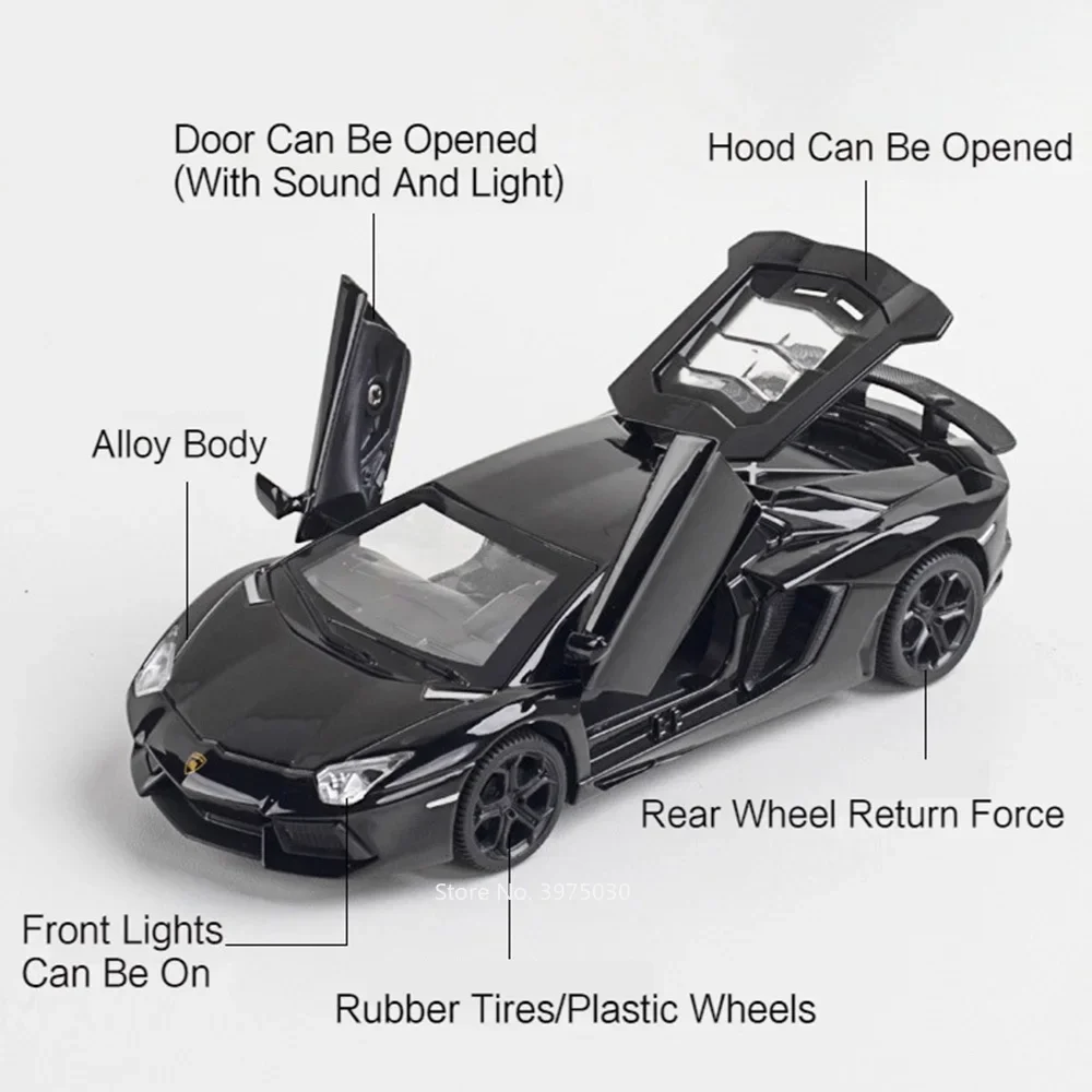 1/32 Alloy Diecast Lambor LP740 Toy Model Cars Wheel Pull Back Sports Car Light Sound Miniature Supercar Kids Festival Gifts