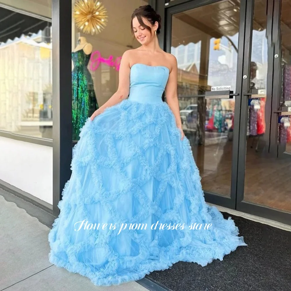 

Flowers A Line Prom Gowns Puffy Party Dress Multilayers Formal Evening Princess Gown for Women Vestido De Novia Customized