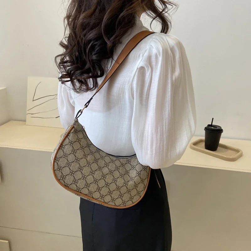 Vintage Print Half Moon Small Shoulder Bags For Women Trend Luxury Evening Female Purse Ladies Handbags