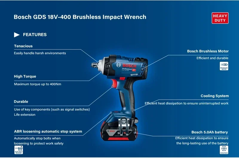 

BOSCH GDS 18V-400 Cordless Impact Wrench Bare Tool 18V Professional Brushless High Torque Electric Wrench Power Tools GDS18V-400