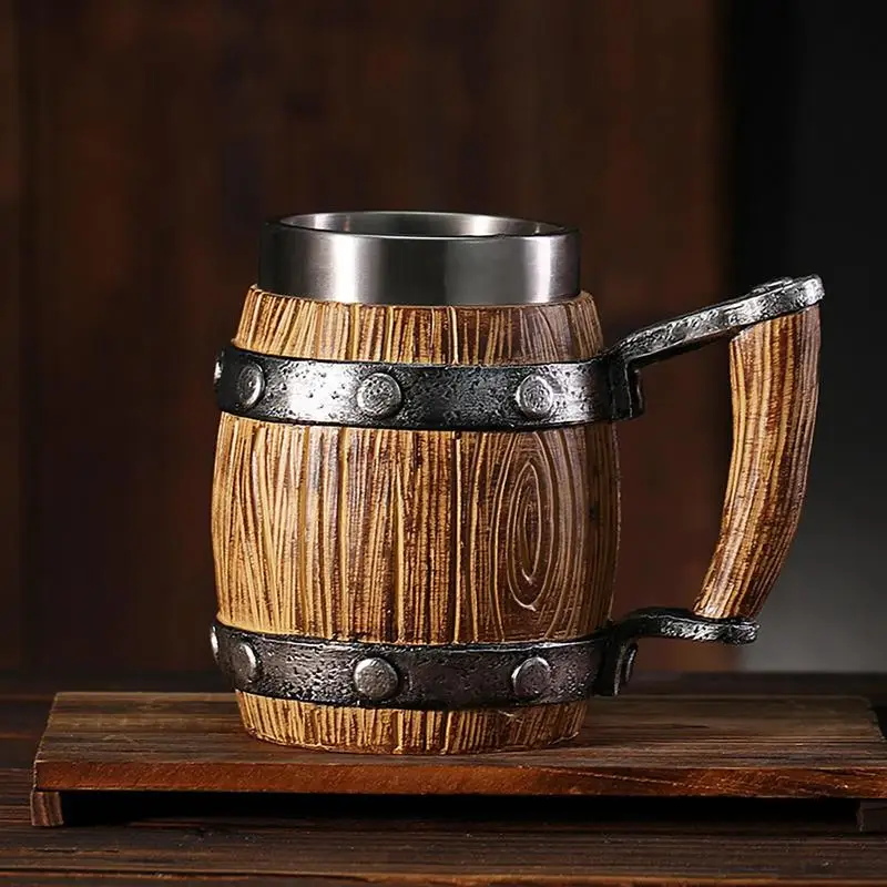 

Barrel Beer Mug Double Layer Cocktail Mug 600ml Stainless Steel Drinkware Mug Medieval Barrel Cocktail Drinking Cup Home Gadgets