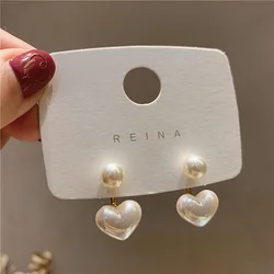 2022 New Korean Style Contracted Heart Pearl Earrings For Women Sweet Flower Zircon Geometric Stud Earring Girl Party Jewelry