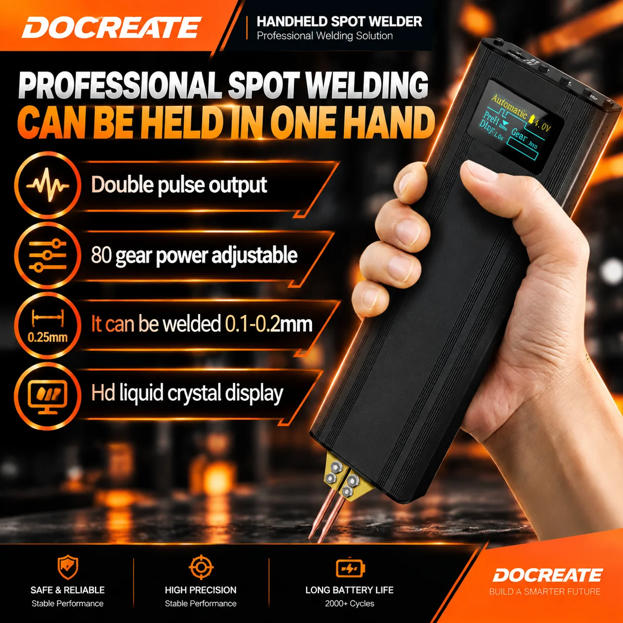 Docreate 567 Portable Spot Welder, 80 Levels Adjustable Battery Welding Tool For 18650 Lithium Battery Nickel Strip