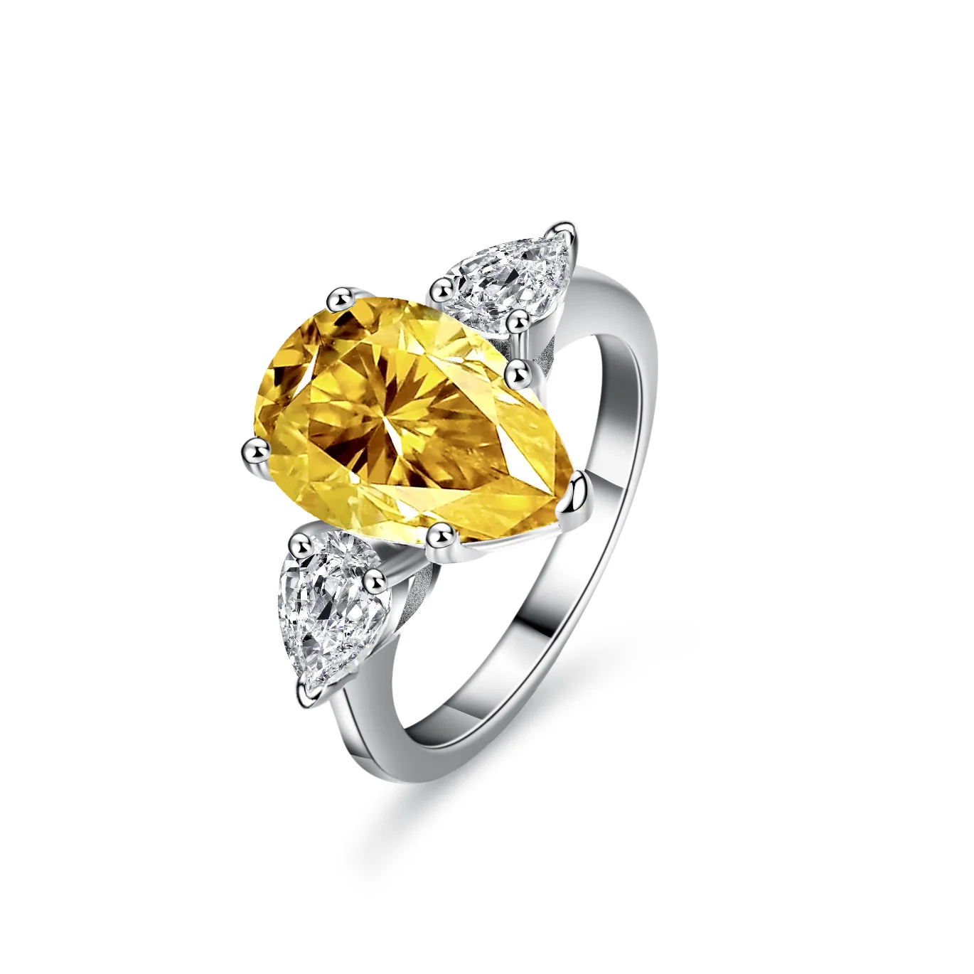 18K gold moissanite PT950 platinum ring for luxury women set with special-shaped yellow pear-shaped water drop ring 4 carat ring