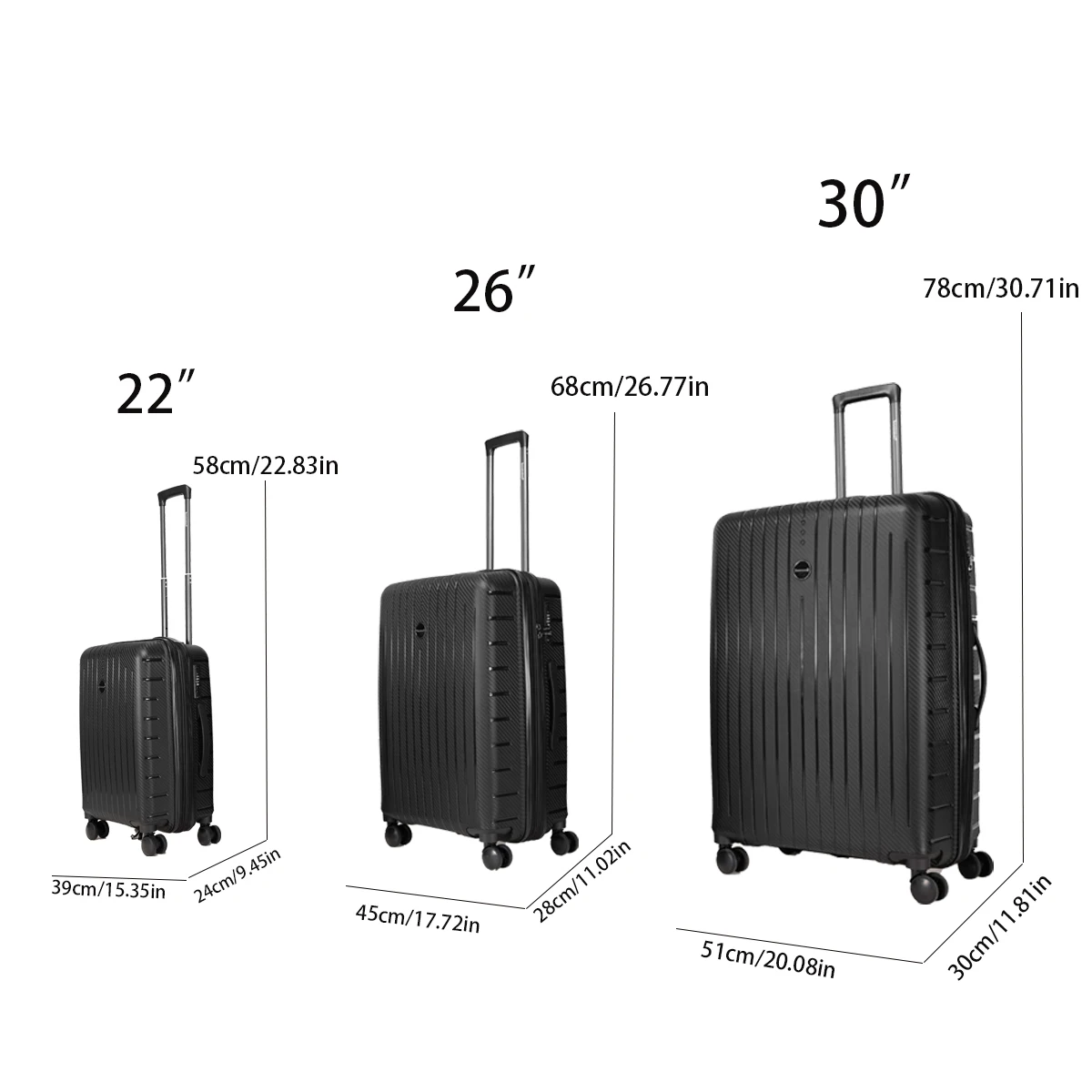 Luggage set 3 pieces (22/26/30) Luggage set Wheel luggage PP durable and lightweight rotating hard shell luggage