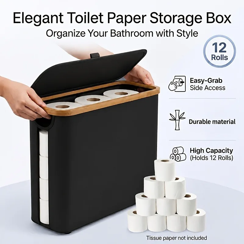 

1 PCS of Bamboo Bathroom Non Slip Toilet Paper Holder for Storing Toiletries Towels Etc- Can Hold 9-12 Rolls of Toilet Paper