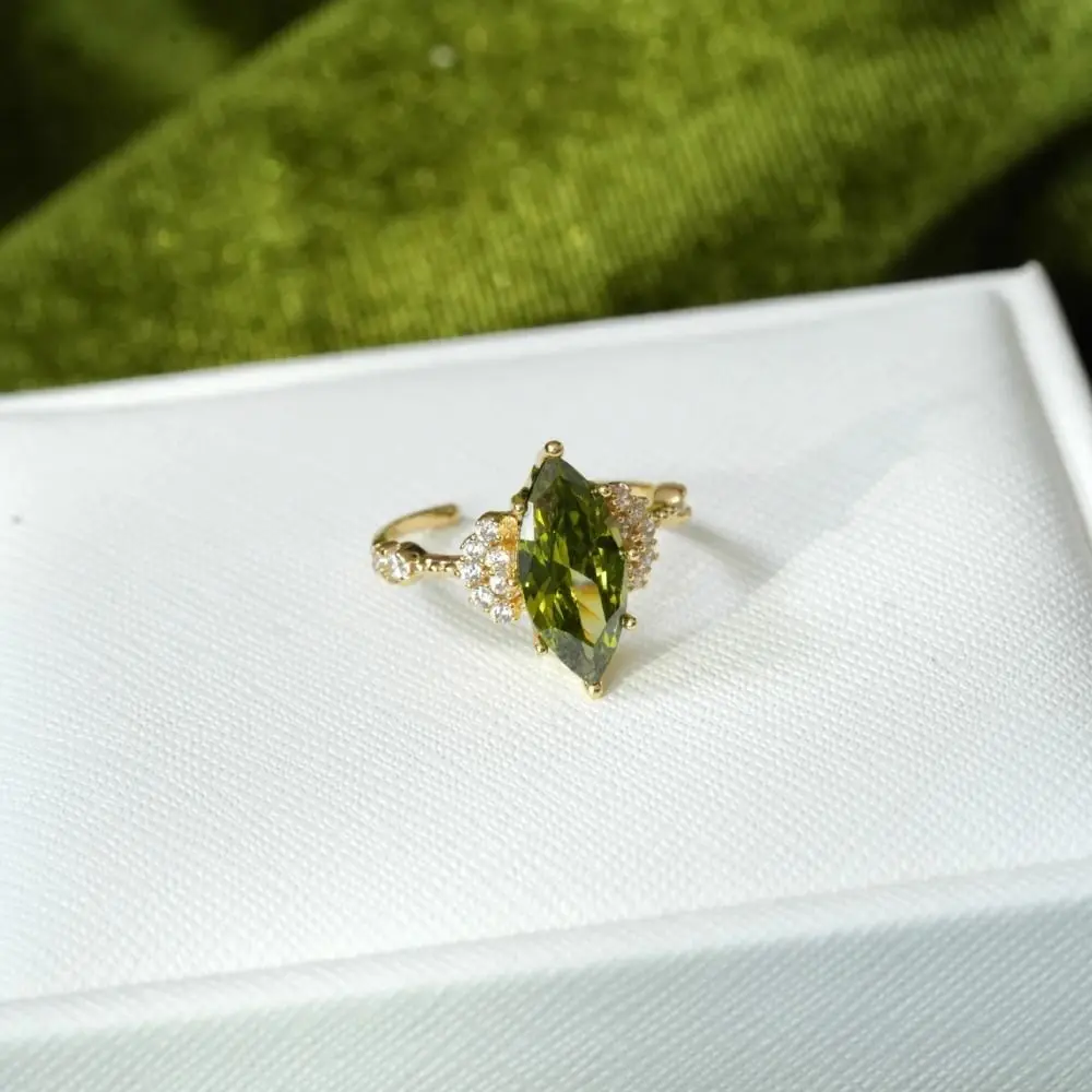 Mode Prachtige Groene Strass Ringen Verstelbare Franse Stijl Vintage Zirkoon Ringen Sieraden Opening Shining Ringen Party