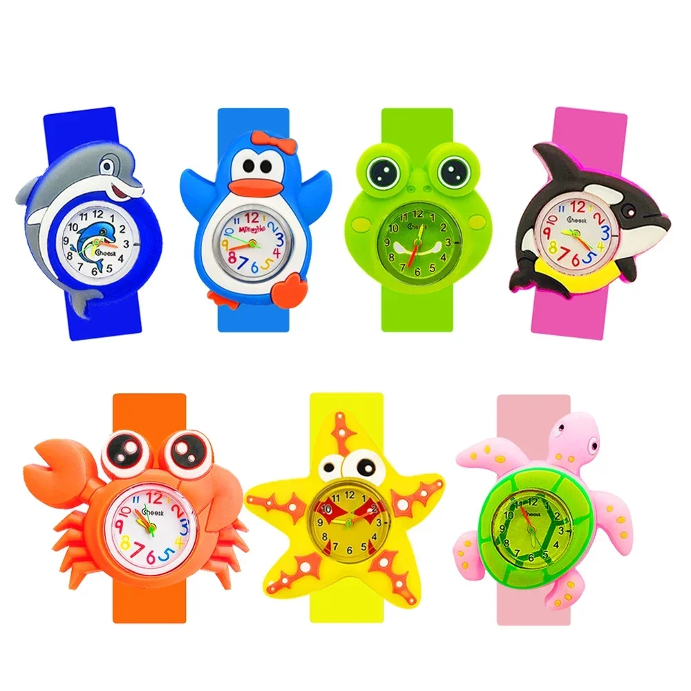 Slap Bracelet Children's Watch Cute Penguin, Crab, Turtle, Dolphin Patterns Toy Baby Birthday Gift Boys Girls Kids Watches Clock