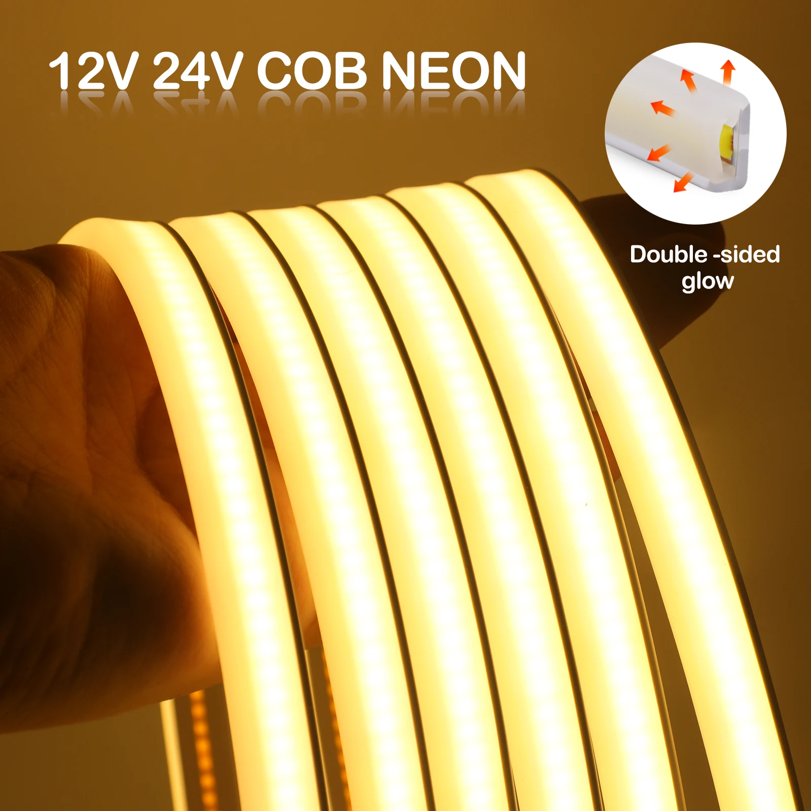 Double Side Glow COB LED Light Strip DC 12V 24V for Room High Brightness 320LEDs/M Linear Lighting Waterproof Flexible Neon Tape