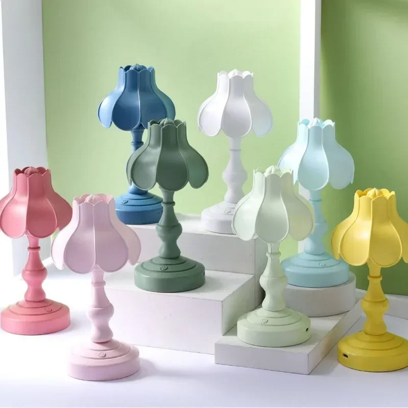 Vintage Lotus Night Light INS Creative Atmosphere Light USB Charging LED Eye Protection Light Bedroom Bedside Table