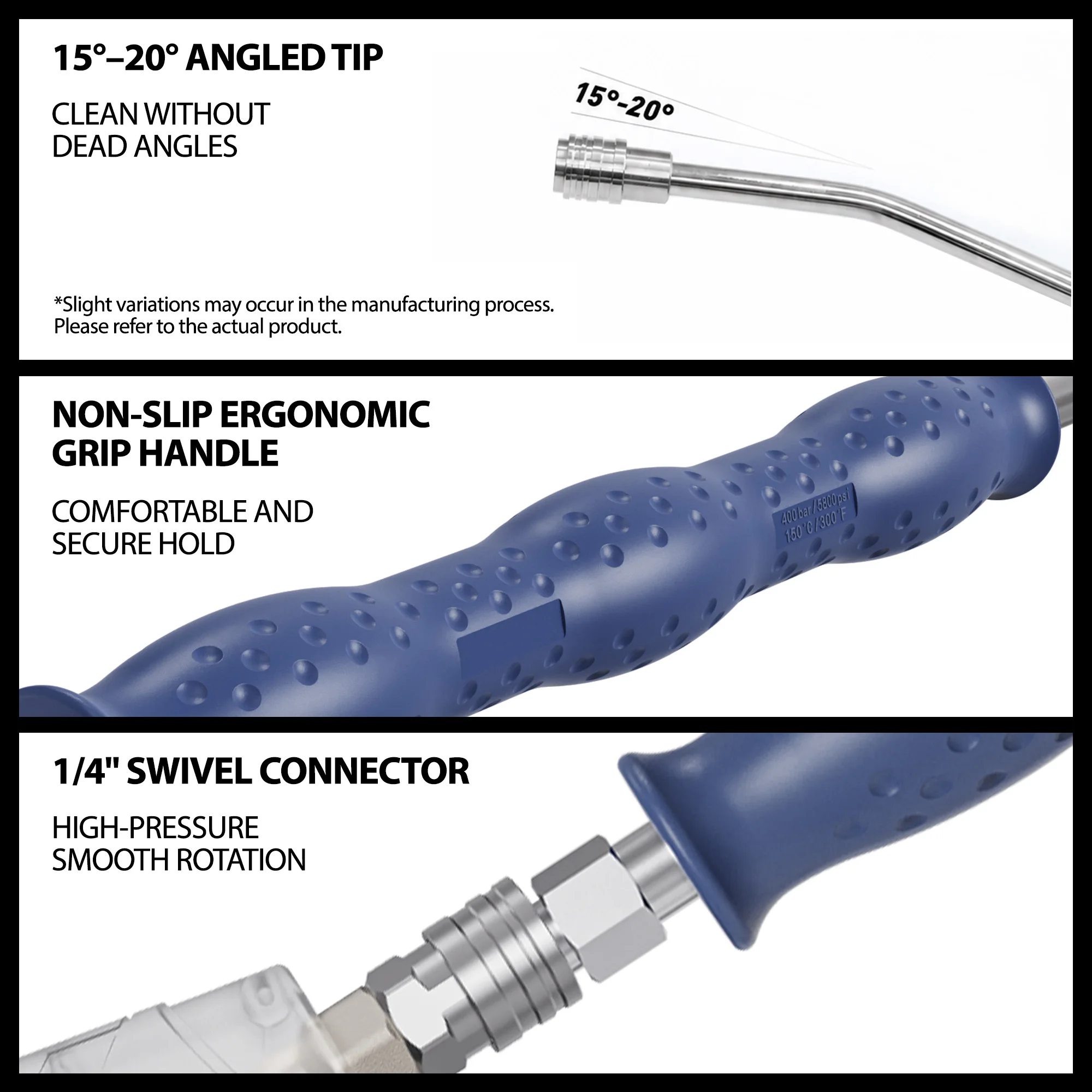 High-Pressure Washer 55 cm Seamless Extension Pole, 304 15° Elbow, Automatic Female Connector, 360° Anti-Tangle Male Connector image 3