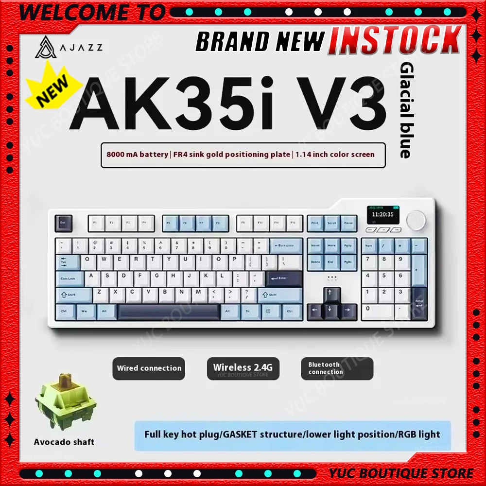 

НОВАЯ игровая механическая клавиатура Ajazz Ak35i V3, 3 режима, Bluetooth, беспроводная ручка, переключатель, игровая клавиатура, экран, геймерский компьютер, подарок