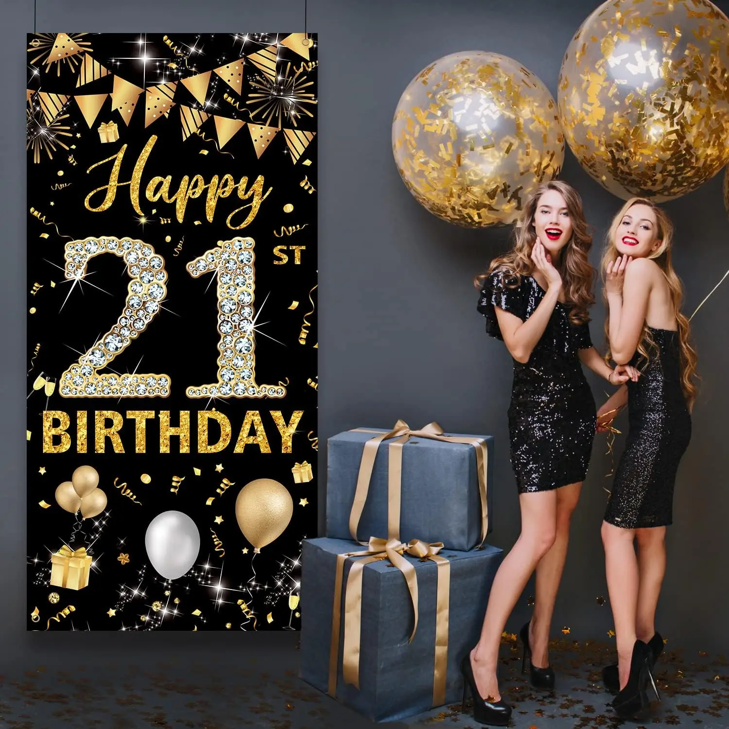 Schwarz gold alles Gute zum Geburtstag Dekorationen Tür hängen Banner 21. 30. 40. 50. Geburtstags feier Foto Requisiten Hintergrund – Detail 5