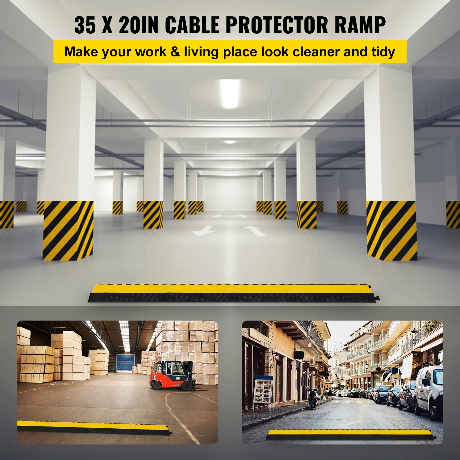 VEVOR 5 Channel Rubber Cable Protectors Extreme Cable Ramps 66000lbs Heavy Duty 5 Slots Protective Cable Cord Ramp Speed Bump