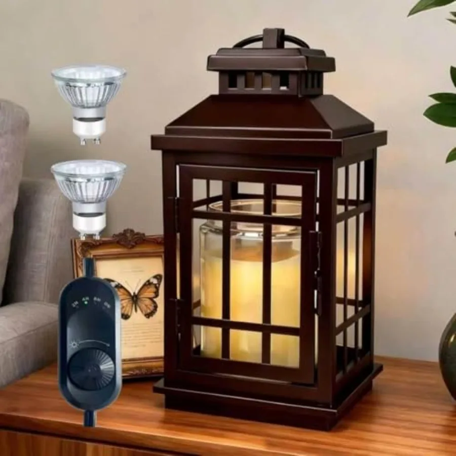 

Candle Warmer Lamp with Timer Farmhouse Enclosed Lantern Style for Jar Candles Under 4" in Diameter Dimmable Auto Shut-Off Flam
