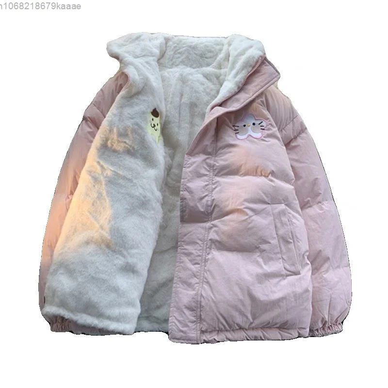 Sanrio Cute Cartoon Thick Warm Two Sided Coat For Women Winter College Style Loose Casual Versatile Jacket New Trend Zipper Coat