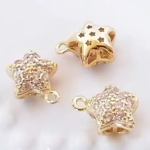 14K 골드 컬러 인레이드 지르콘 입체적인 속이 빈 오각형 하트 모양 마이크로 인레이드 펜던트 DIY 쥬얼리 펜던트