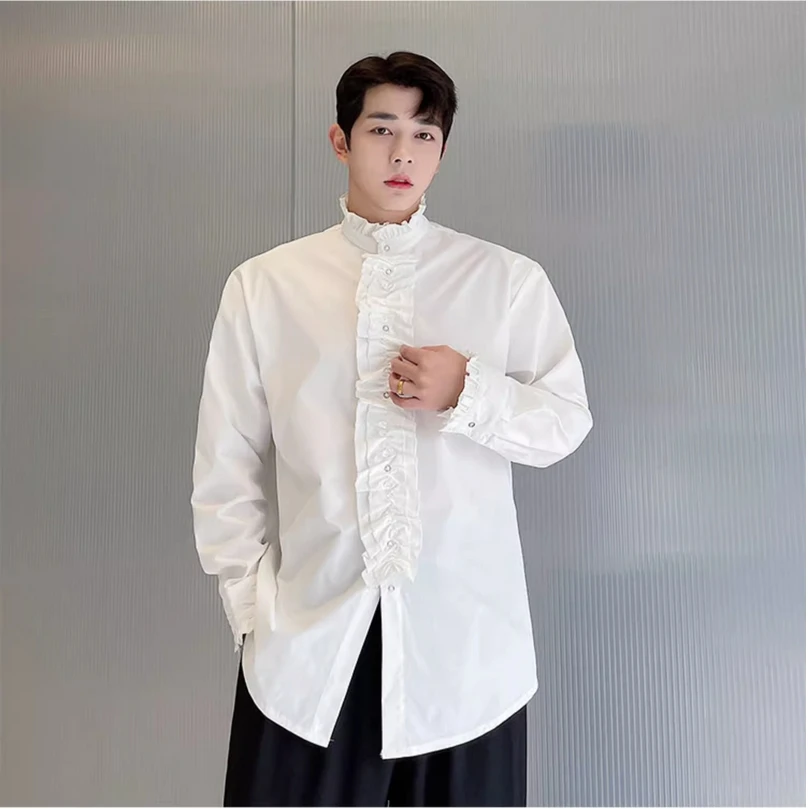 

Рубашка в средневековом придворном стиле, мужской элитный топ, французская спецодежда, черное кружевное платье с грибком для выступления на сцене