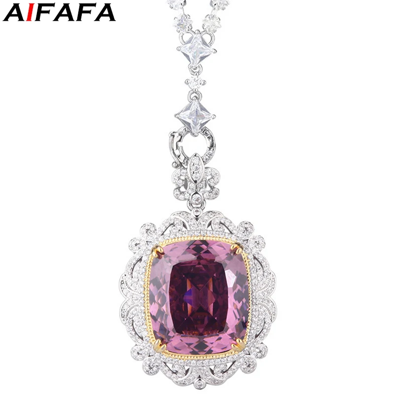 Stunning Pendant Necklace 20*23mm Pink Blue Big Stone with Neck Chain Gifts Fashion Accessories Jewelry