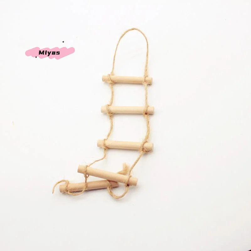 1 stuks mini houten henneptouw hangende ladder voor poppenhuis huisdier tuinieren - poppenhuis accessoire miniatuur scène model speelgoed