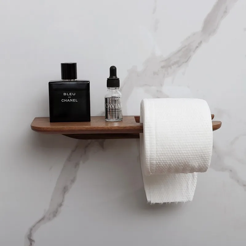 North American Black Walnut Wood Artistic Storage Rack Retro Style Home Living Room Kitchen Bathroom Wall-Mounted Tissue Holder