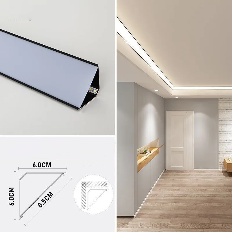 V-Shape LED Aluminum Profiles Milky PC Diffuser Channel Top Corner Ceiling Wall Embedded 45 Degree Glow Linear Hard Strip Light