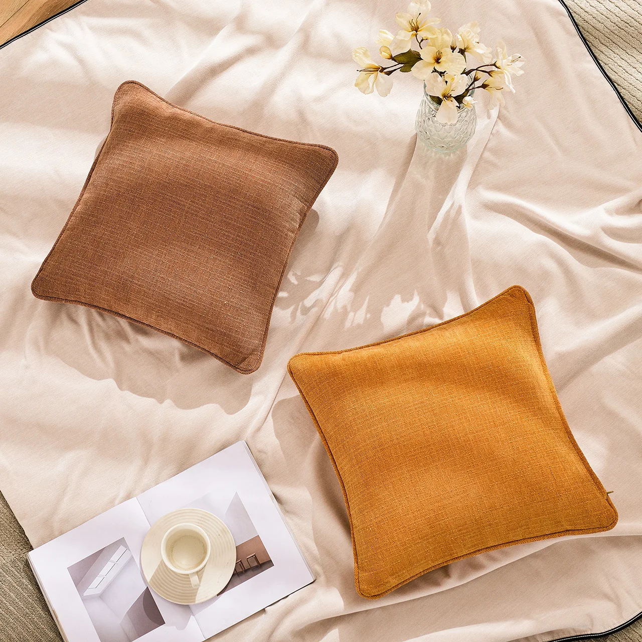 Solid Cushion Cover 45x45cm 30x50cm 50x50cm Peach Orange Grey Ivory Pillow Cover Cotton Linen for living room Sofa Home Decor