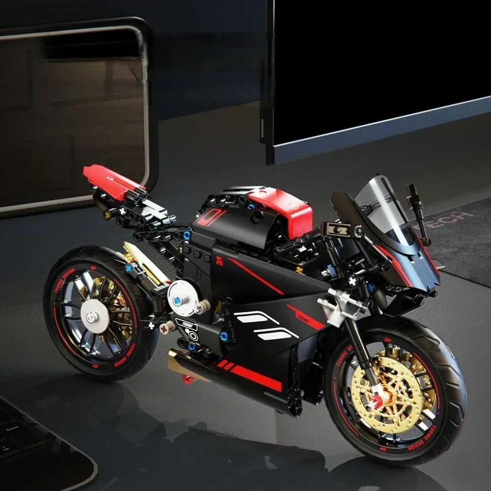 Technische 1:5 schaal V4 motorfiets bouwstenen set creatieve MOC-stijl montagestenen STEM educatief cadeau voor jongens meisjes