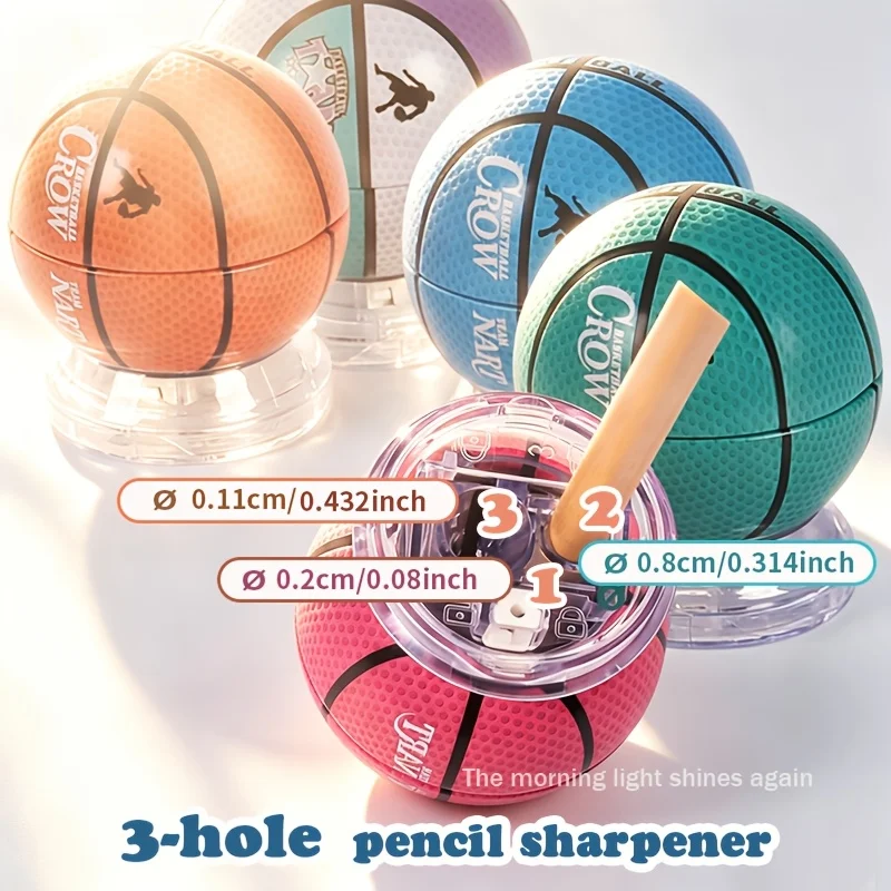 3‑Hole Basketball Pencil Sharpener with Lid, Multi‑Size Pencil Cutter, Portable Stationery for School Office & Home