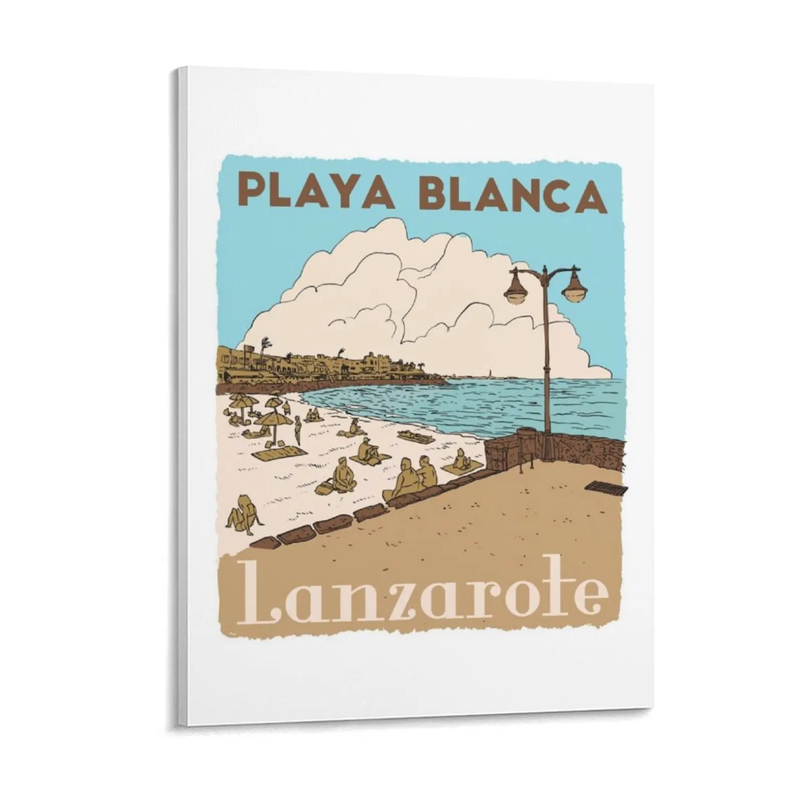 

Lanzarote Canarias Иллюстрированная карта Испании с достопримечательностями и достопримечательностями Вечеринка Гостиная Железный дизайн Паб Настенные картины в рамке