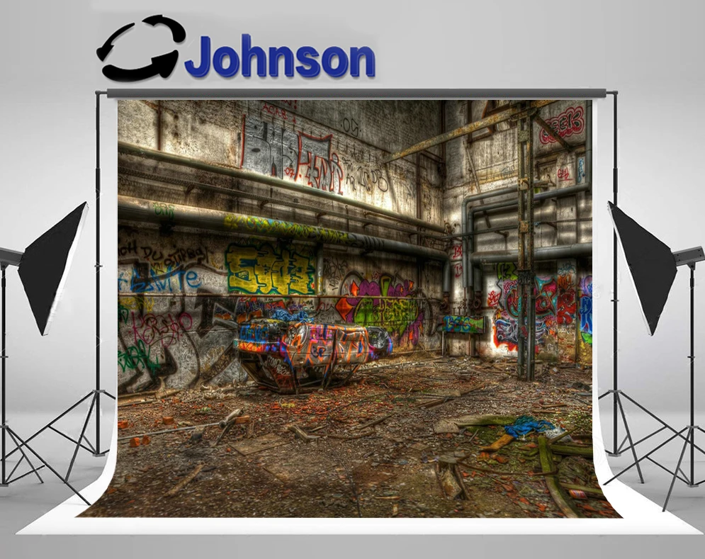 

JOHNSON Discarded Grunge Room Stained Old Graffiti Wall background High quality Computer print party backdrop