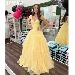 Jessica Sweet Polka Dot Tulle Prom Dresses Yellow Graduation Evening Dresses Formal Occasions Party Dresses 2024 Wedding Dress