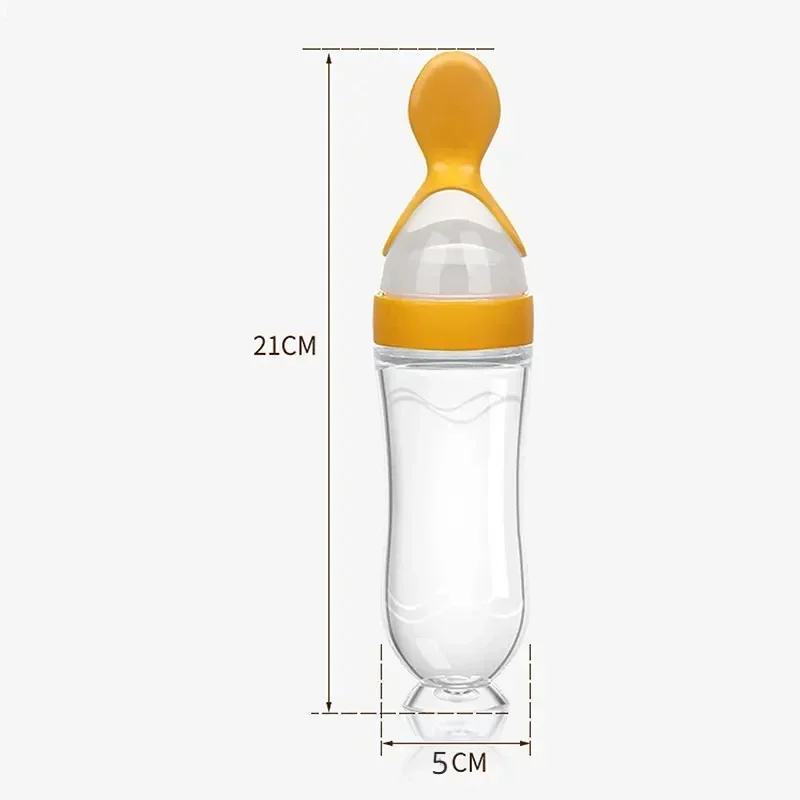 Botella de alimentación exprimidora de silicona para bebé recién nacido, cuchara de comida de cereales de arroz, alimentador de suplemento, vajilla útil segura para niños