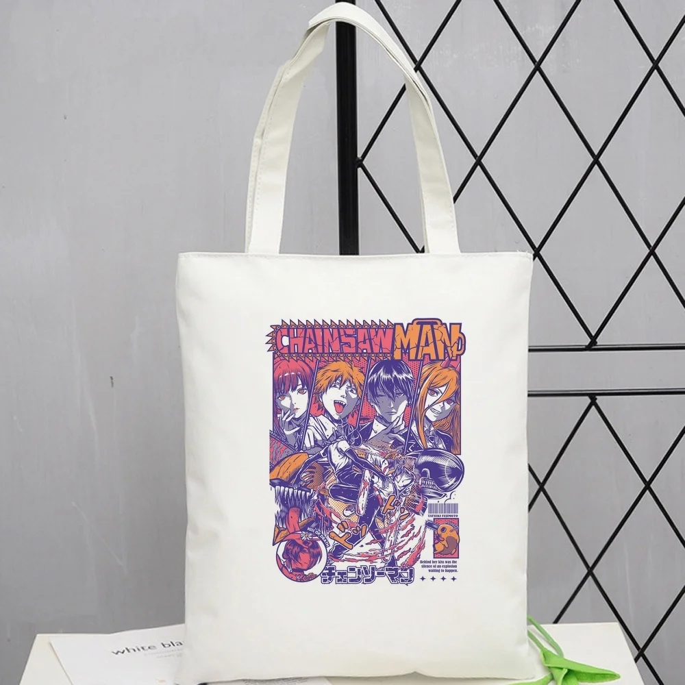 Chainsaw Man tote bag grocery reusable foldable einkaufstasche y2k woman
