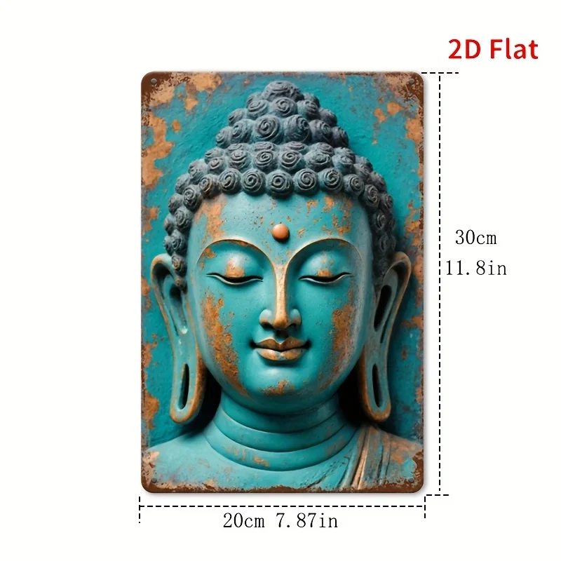 2D Vintage Metal Sign Buddha Print 8x12 Inch Wall Art for Restaurant Bathroom Bedroom Office Christmas Decor