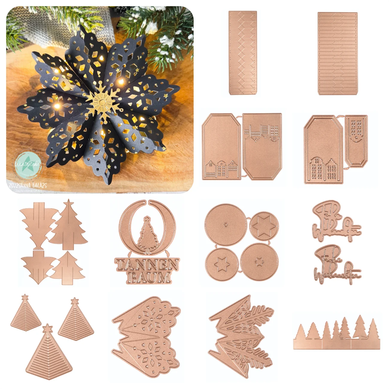 

New 2025 Folded Snowflake Plissee Diamant Christmas Tree Layer Houses Star Circle Cutting Dies for Scrapbooking Card Craft
