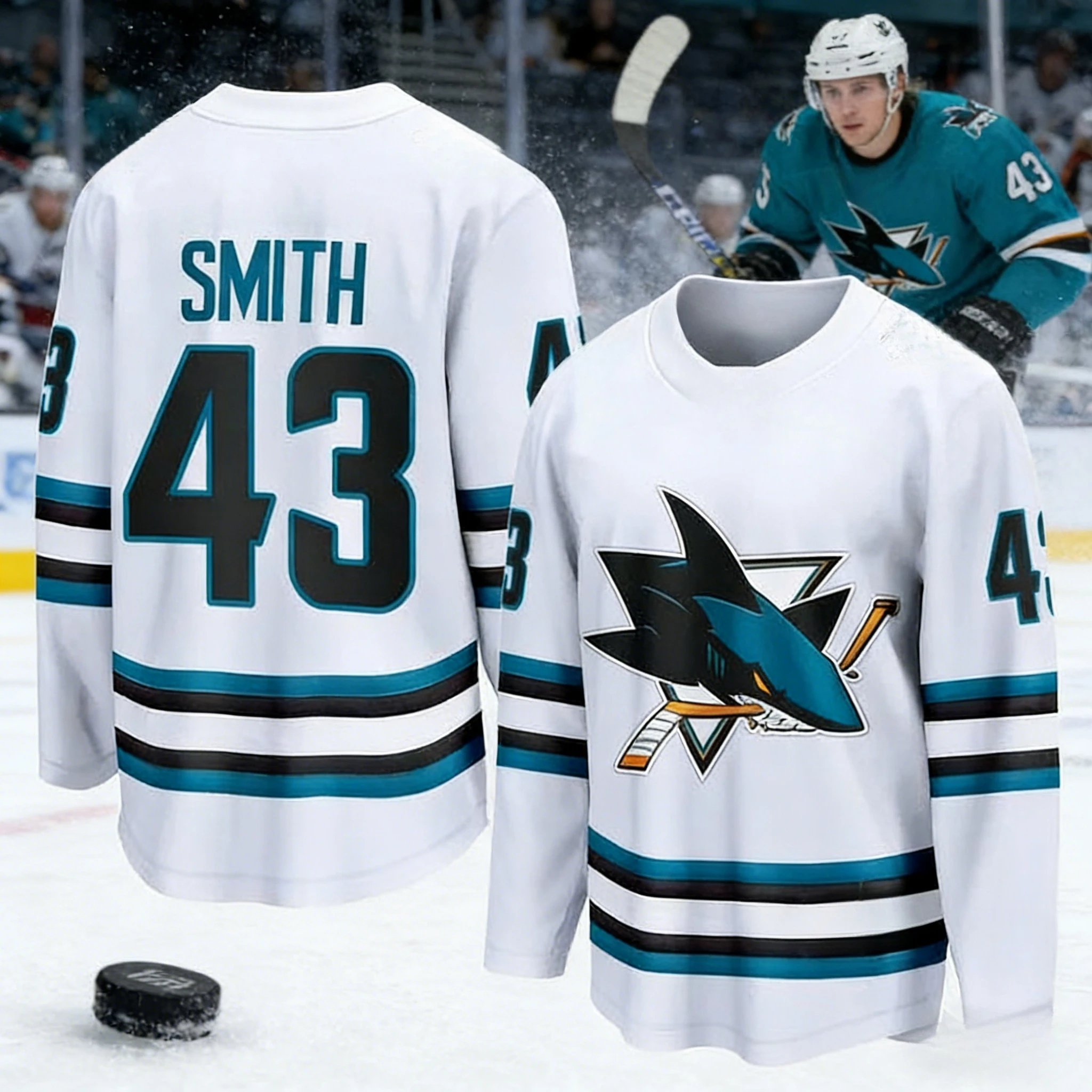 

2026 men's best-selling ice hockey sweatshirt shark series breathable quick drying white long sleeved shirt