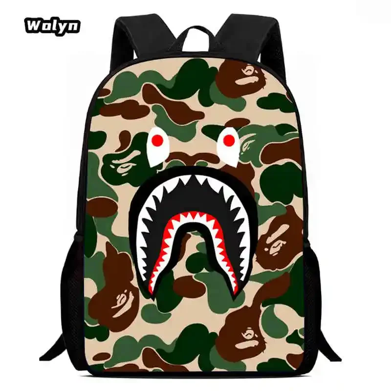 Cartoon Camouflage Shark School Backpack  ,Cartoon School Bags for Boys Girls ,Large Capacity Kids Backpack for  Kindergarten