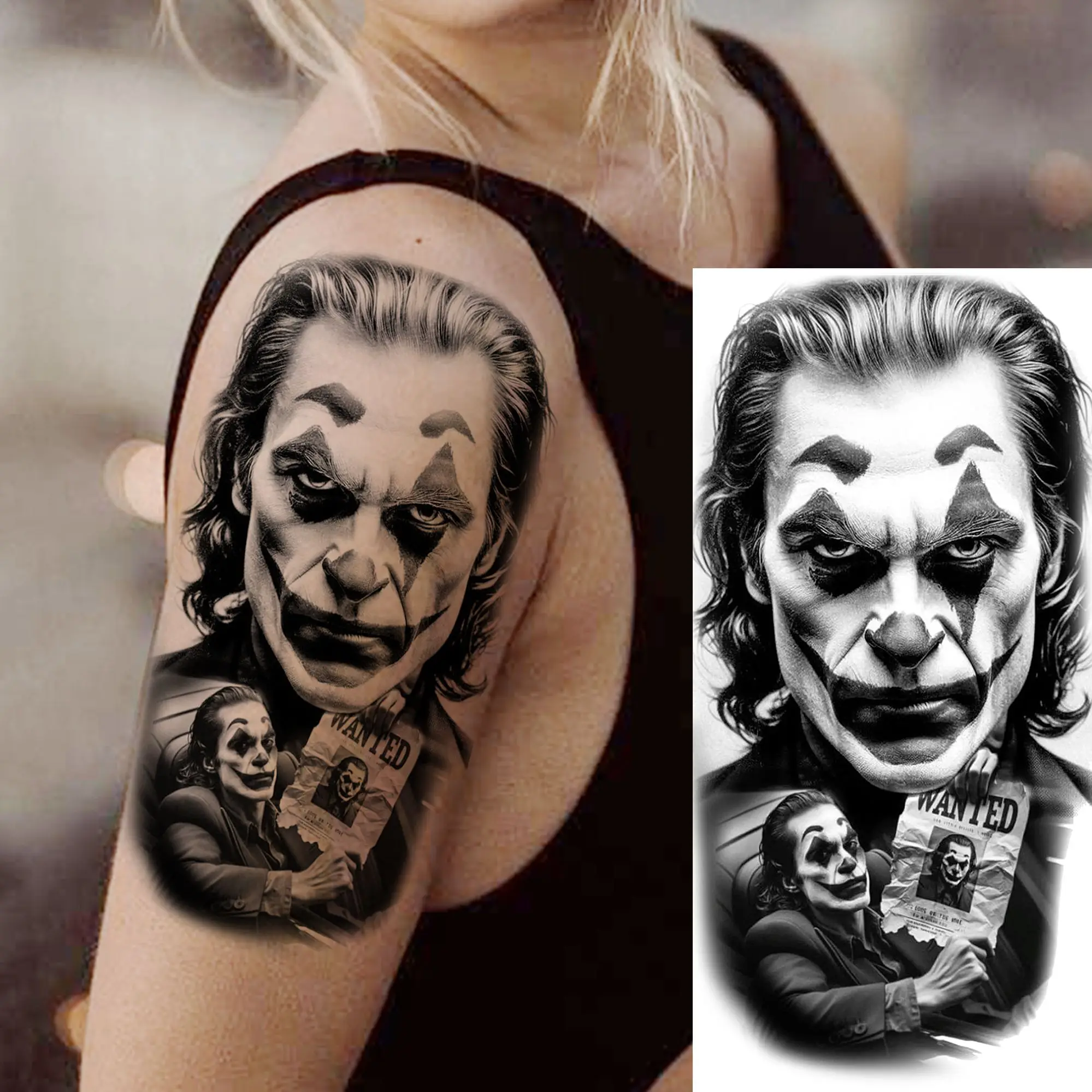 1 Sheet Joker Bad Guy Gangster Temporary Tattoos For Men Women Realistic Fake Tattoos Waterproof Long Lasting Arm Tatoo Stickers